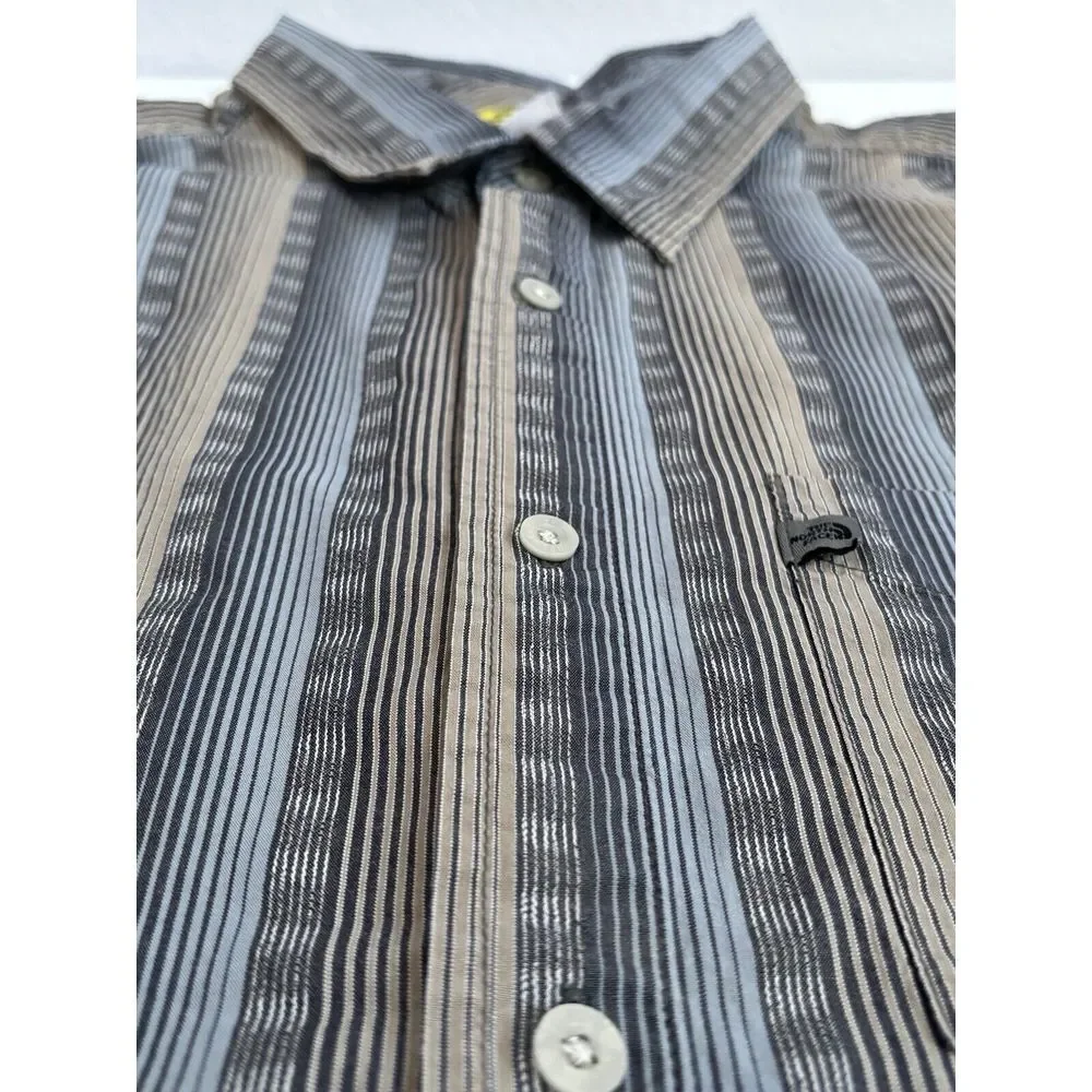 The North Face Men's XL Blue Tan Striped Active‎ Outdoors Long Sleeve Button Up